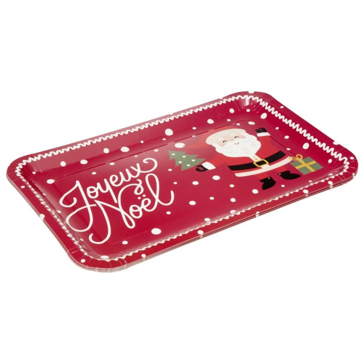 Plateau rectangulaire inscription Joyeux Noël et Père Noël L30X19XH1,5 cm papier rouge < Gifi Discount