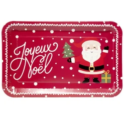 Plateau rectangulaire inscription Joyeux Noël et Père Noël L30X19XH1,5 cm papier rouge < Gifi Discount
