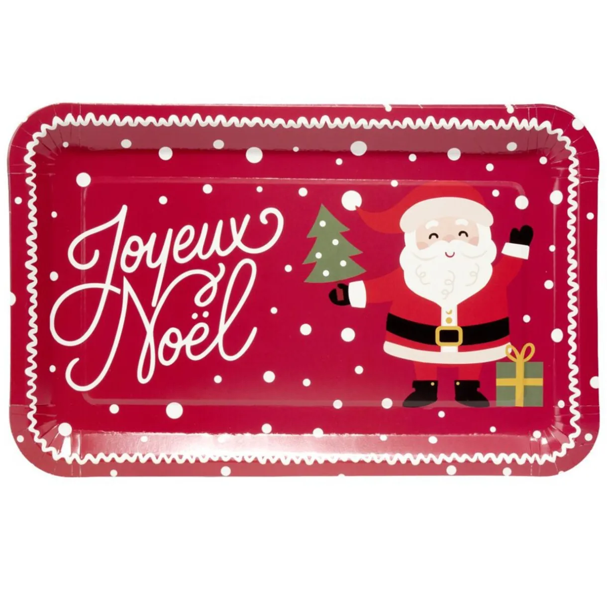 Plateau rectangulaire inscription Joyeux Noël et Père Noël L30X19XH1,5 cm papier rouge < Gifi Discount