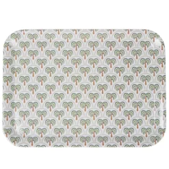 Plateau rectangulaire mélaminé motif Indie palmier vert et gris 30x41,5cm