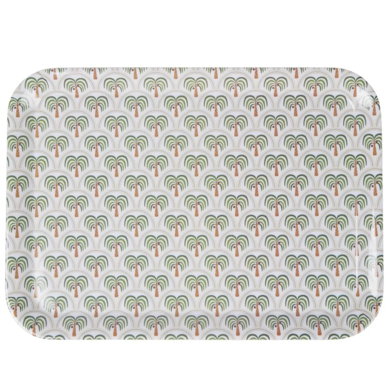 Plateau rectangulaire mélaminé motif Indie palmier vert et gris 30x41,5cm