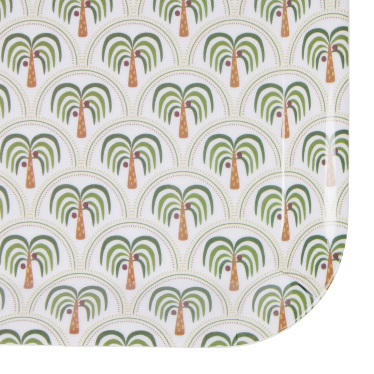Plateau rectangulaire mélaminé motif Indie palmier vert et gris 30x41,5cm