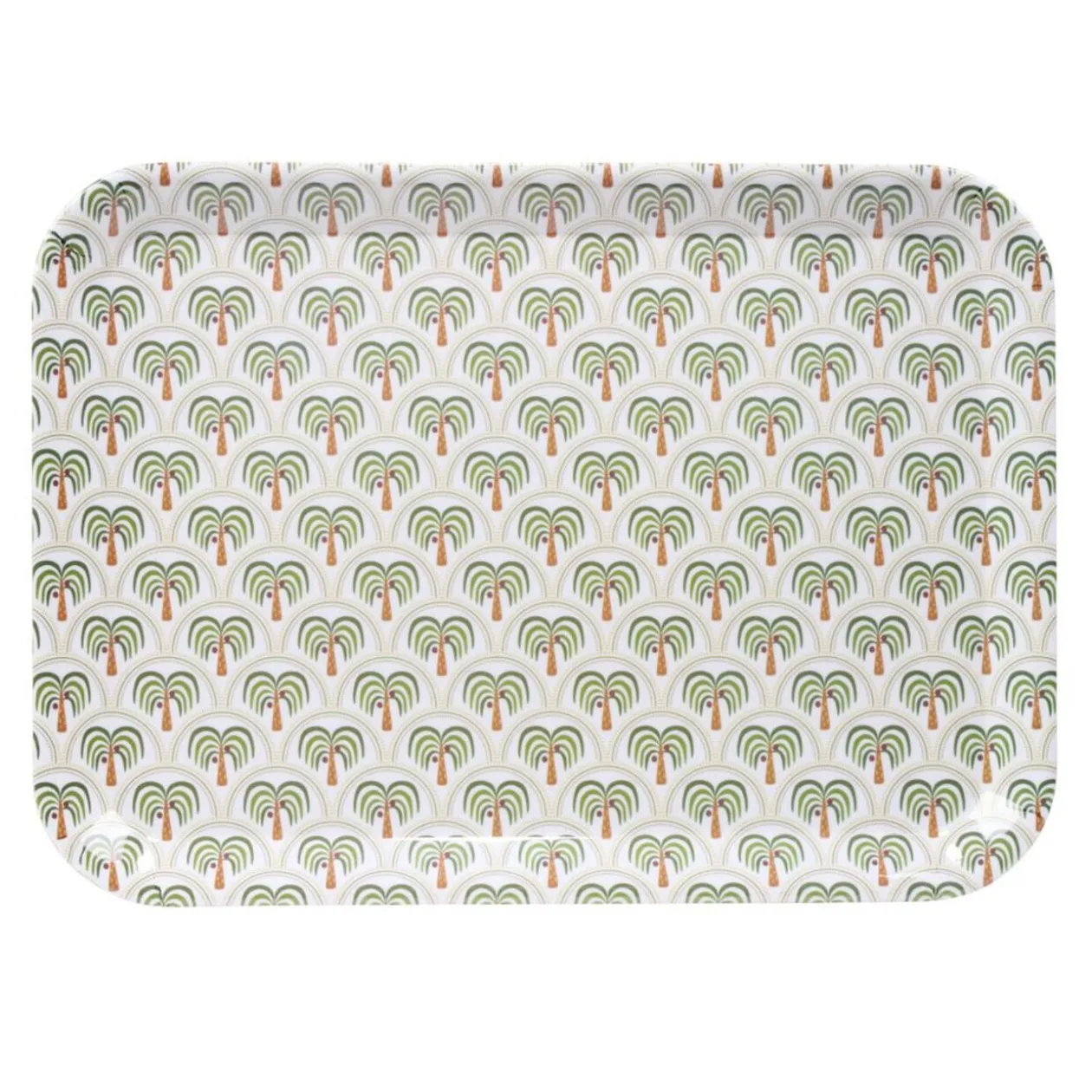 Plateau rectangulaire mélaminé motif Indie palmier vert et gris 30x41,5cm