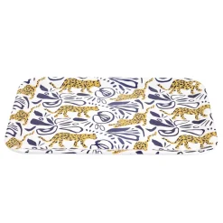 Plateau rectangulaire motif léopard blanc et bleu 27x38cm
