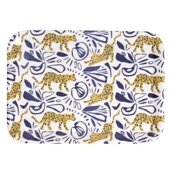 Plateau rectangulaire motif léopard blanc et bleu 27x38cm