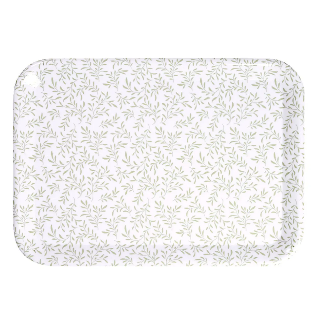 Plateau rectangulaire motif feuillage blanc et vert 27x38cm < Gifi