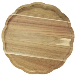 Plateau rond bois marron bord ondulé Ø28cm