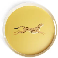 Plateau rond léopard mélaminé jaune Ø34,5xH4,1cm