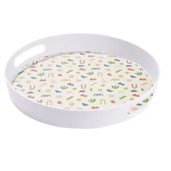 Plateau rond mélaminé motif matisse blanc et multicolore Ø34,5xH5cm