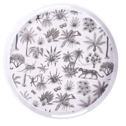 Plateau rond mélaminé motif savane blanc et noir Ø34,5xH5cm