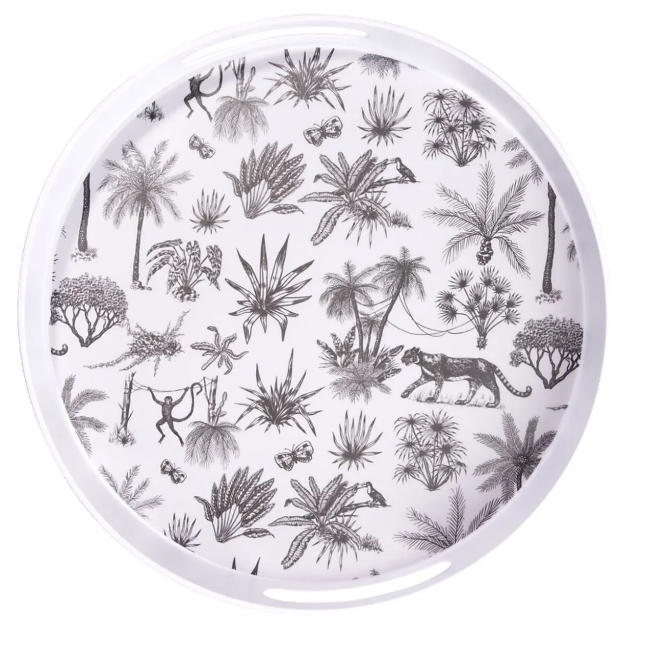 Plateau rond mélaminé motif savane blanc et noir Ø34,5xH5cm