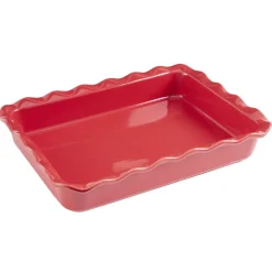 Plat à four rectangulaire bord festonné L40X30 cm céramique (2 modèles rouge ou blanc)
