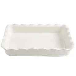 Plat à four rectangulaire bord festonné L40X30 cm céramique (2 modèles rouge ou blanc)