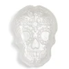 Plat Halloween tête de mort mexicaine en verre blanc 15x11xH2cm