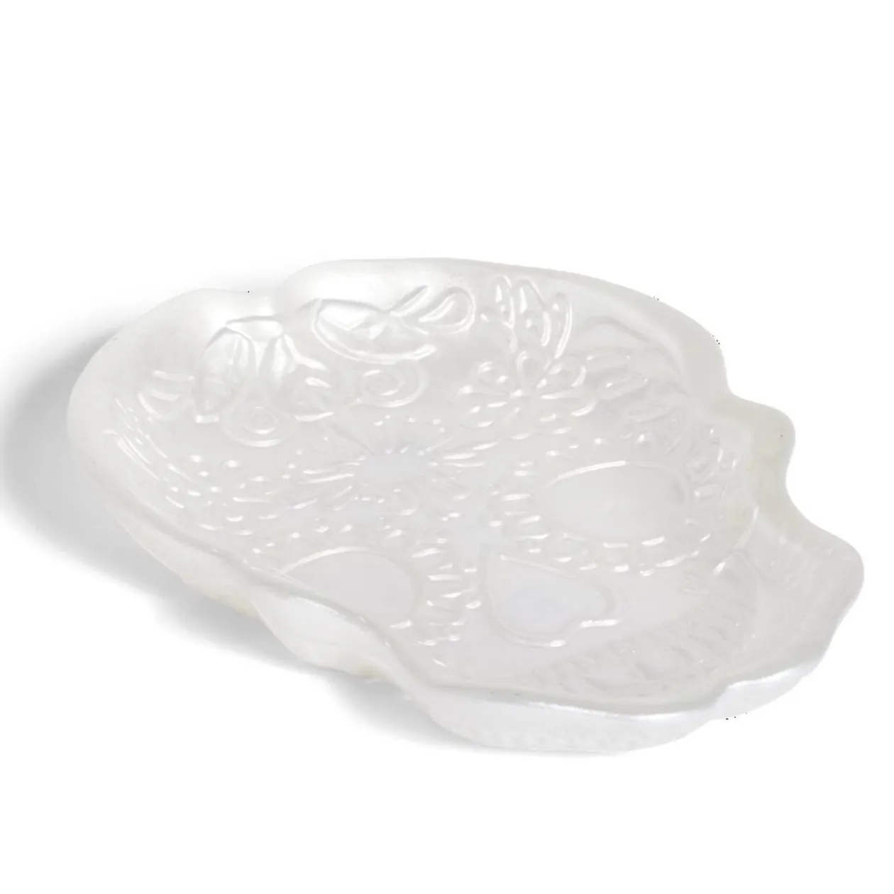 Plat Halloween tête de mort mexicaine en verre blanc 15x11xH2cm