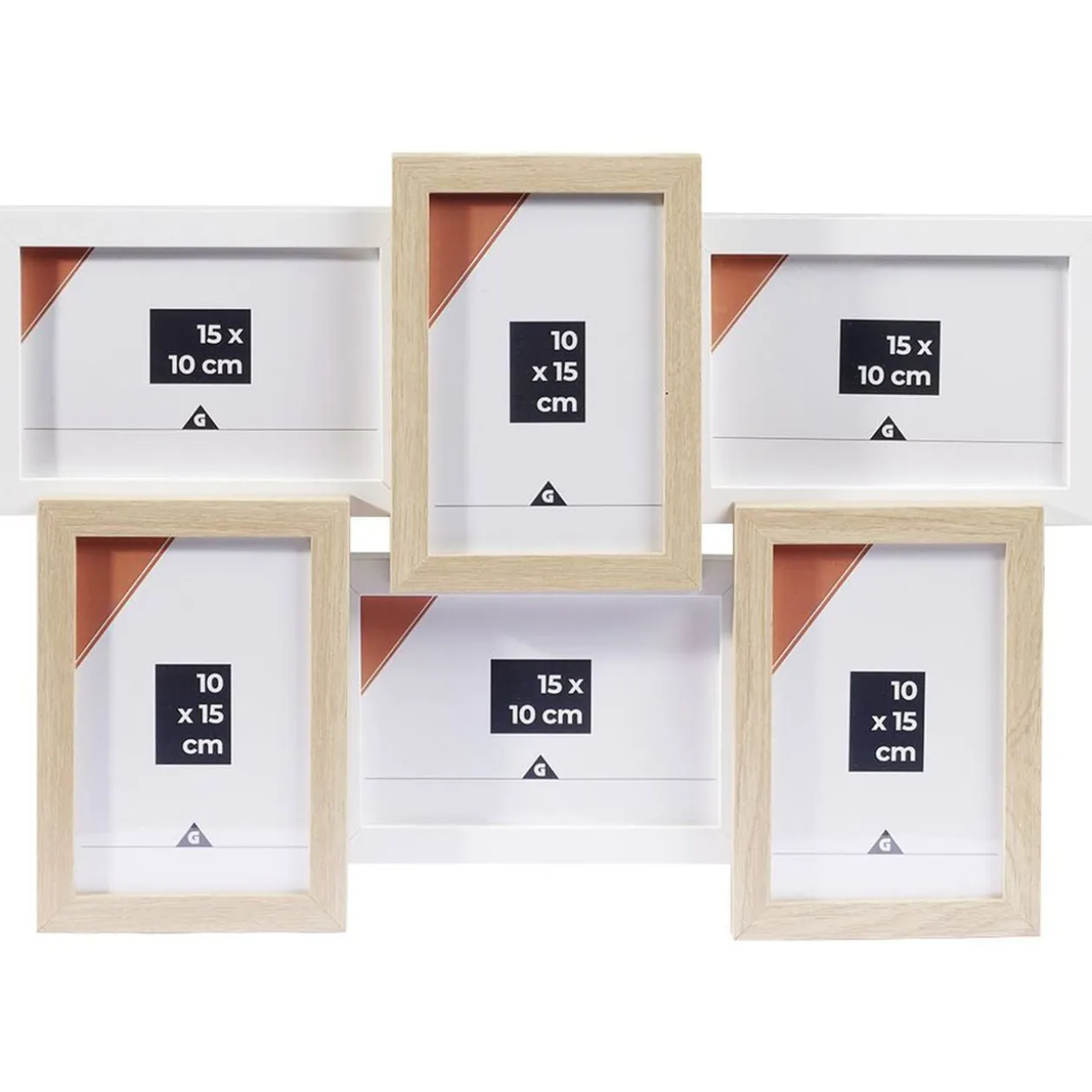 Pêle-mêle cadre bois beige et blanc 30.5x44.5cm 6 vues 10x15cm