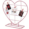Pêle mêle à poser métal forme coeur rouge avec 4 pinces 34x10xH31cm