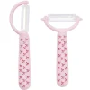 Éplucheur économe x2 lame céramique manche plastique motif noeuds roses