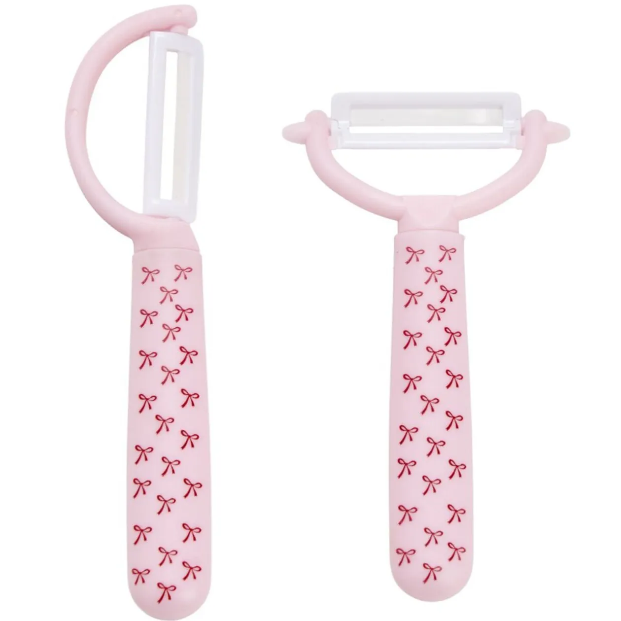 Éplucheur économe x2 lame céramique manche plastique motif noeuds roses
