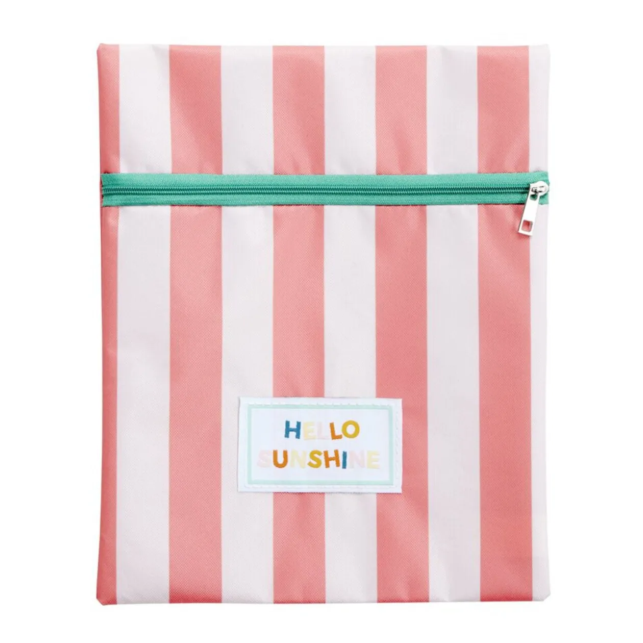 Pochette de plage PVC bayadère Hello Sunshine rose et beige 21,5x27cm (2 modèles)
