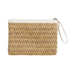 Pochette effet paille fermeture zippée 20x2xH13,5cm (3 modèles) < Gifi