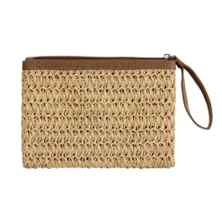 Pochette effet paille fermeture zippée 20x2xH13,5cm (3 modèles) < Gifi