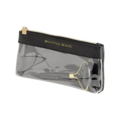 Pochette maquillage avec roll on pierre jade noir et doré L18cm