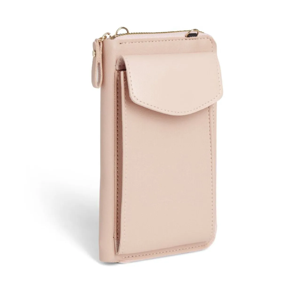 Pochette téléphone double zip polyuréthane et métal