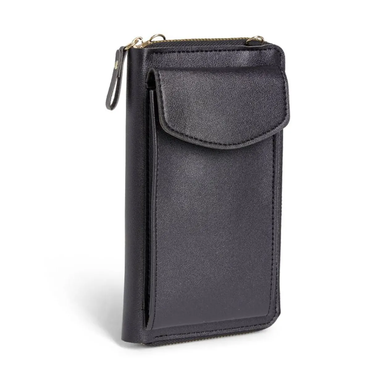 Pochette téléphone double zip polyuréthane et métal