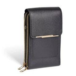 Pochette téléphone simple zip polyuréthane et métal