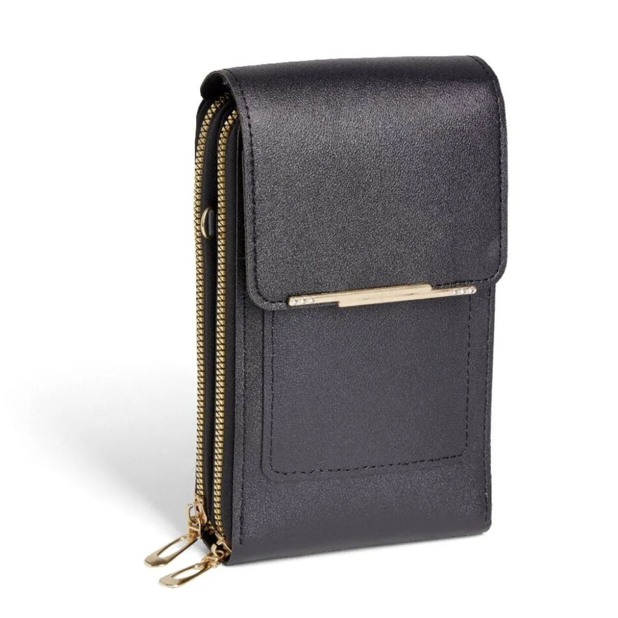 Pochette téléphone simple zip polyuréthane et métal