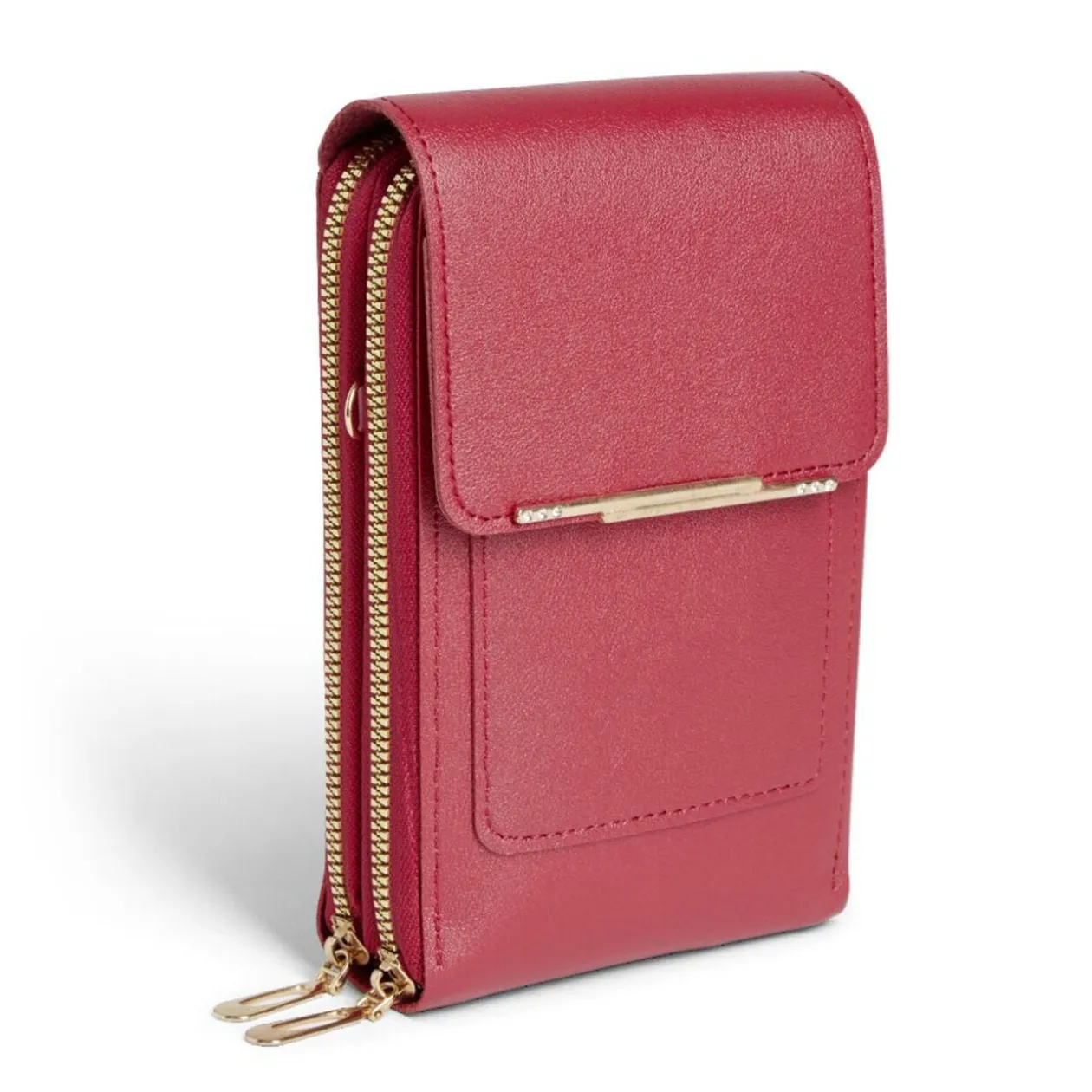 Pochette téléphone simple zip polyuréthane et métal