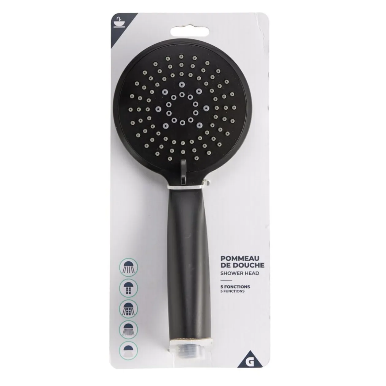Pommeau de douche 5 fonctions plastique noir