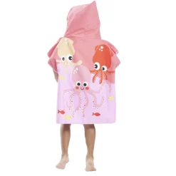 Poncho capuche sortie de plage enfant motif poulpe rose 60x60xH120cm < Gifi Hot
