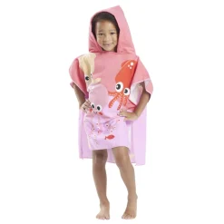 Poncho capuche sortie de plage enfant motif poulpe rose 60x60xH120cm < Gifi Hot