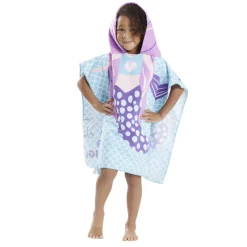 Poncho capuche sortie de plage enfant motif sirène bleu 60x60xH120cm