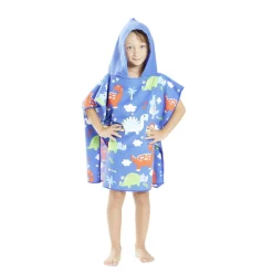 Poncho capuche sortie de plage enfant motif dino bleu 60x60xH120cm