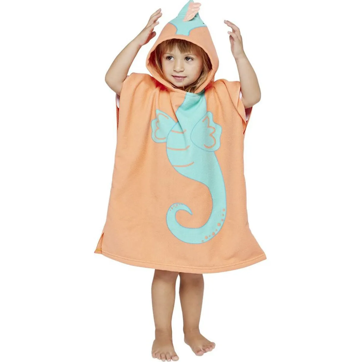 Poncho de bain enfant Funky motif hippocampe bleu et orange 50xH80cm < Gifi Discount
