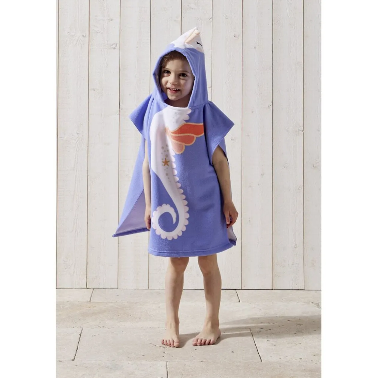 Poncho de plage enfant hippocampe TU 55x110cm