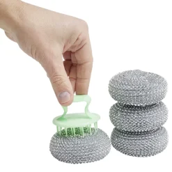 Éponge boule grattante x4 acier inox Ø8cm avec 1 poignée < Gifi Clearance