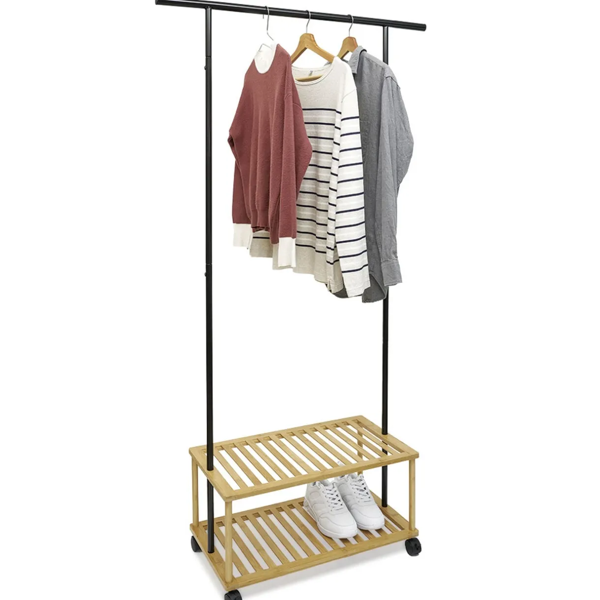 Portant bambou métal 2 étagères 90x35xH167cm < Gifi Outlet