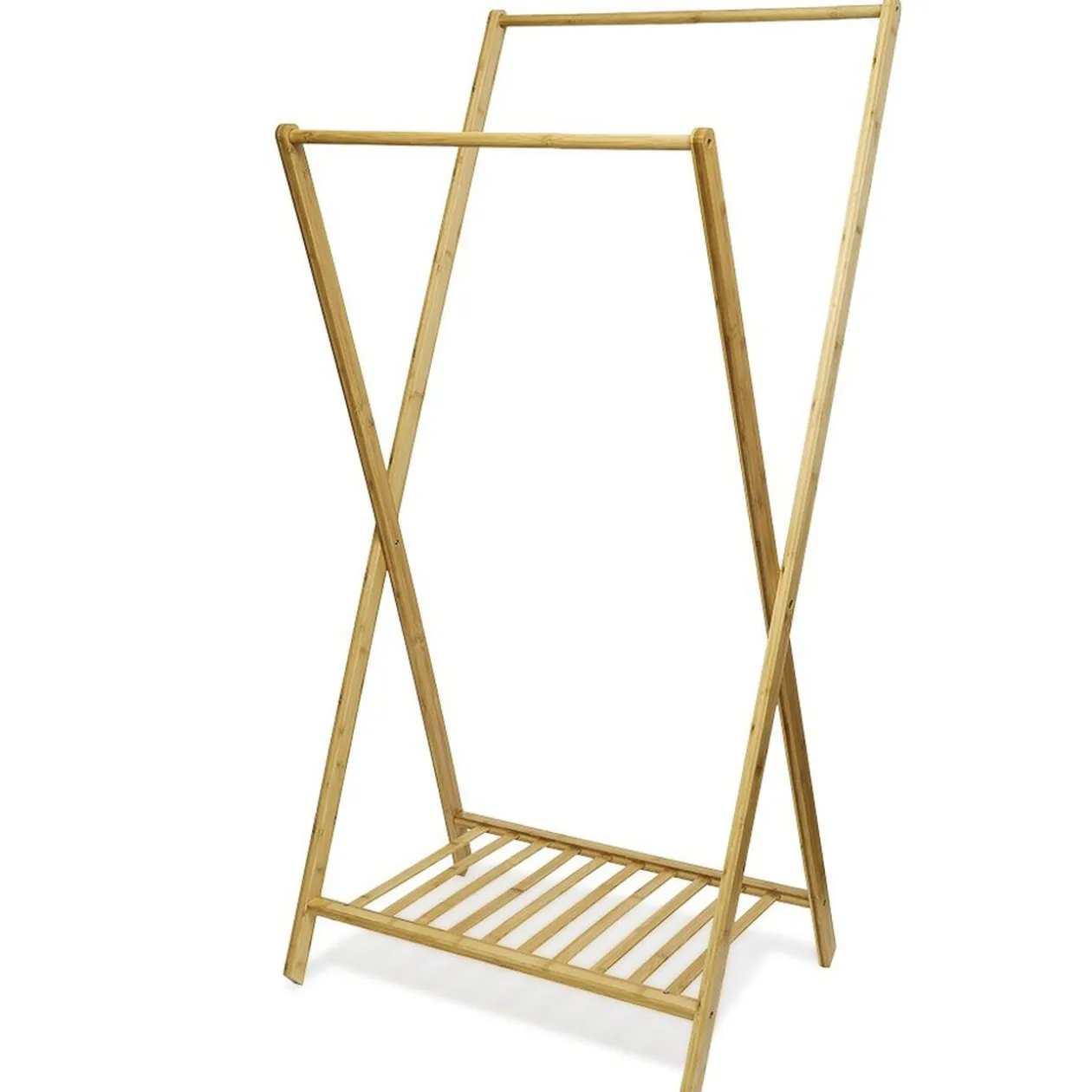 Portant double en bambou avec étagère pour accessoires 70x55xH150cm