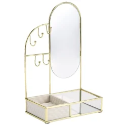 Porte-bijoux avec miroir et rangement métal jaune doré 18x10xH28,5cm < Gifi Hot