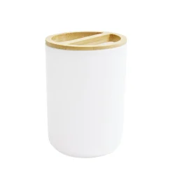 Porte brosse à dent en plastique et bambou Ø7xH10,7cm - 2 modèles noir ou blanc < Gifi Discount