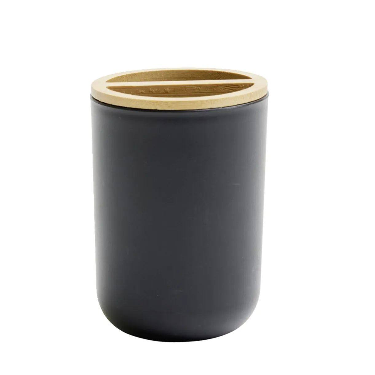 Porte brosse à dent en plastique et bambou Ø7xH10,7cm - 2 modèles noir ou blanc < Gifi Discount