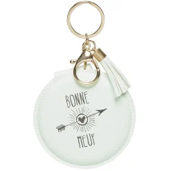 Porte clé double miroir avec inscription message effet simili