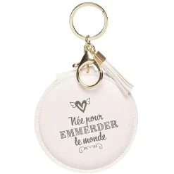 Porte clé double miroir avec inscription message effet simili