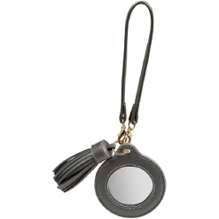 Porte-clé miroir avec pompon gris ou beige