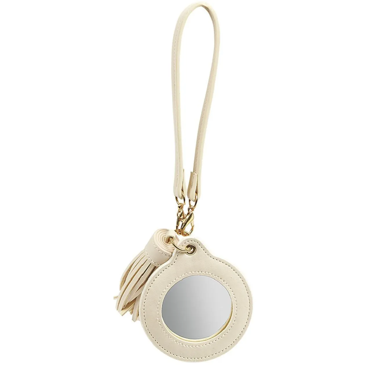 Porte-clé miroir avec pompon gris ou beige