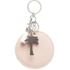 Porte-clé miroir décor palmier avec pompon rose ou beige